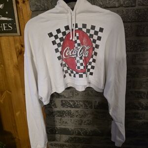 Coca-Cola Cropped Hoodie with Checkered Design